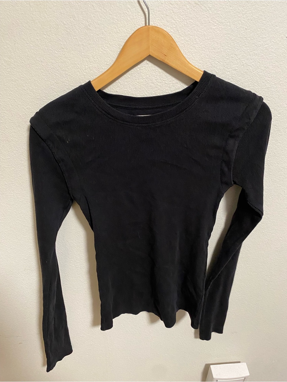 Maeve Slim Ribbed Long-Sleeve Tee Black Size Small
